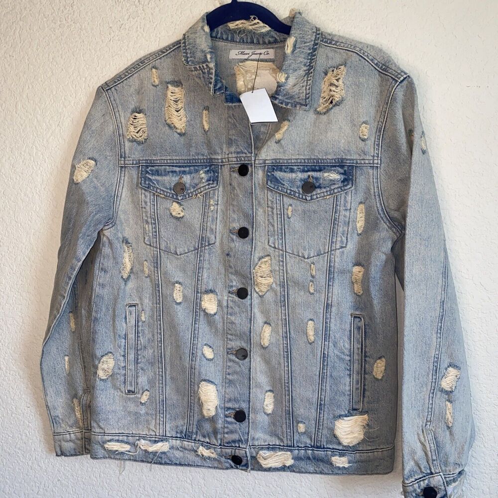 new Mavi jean jacket grunge Holes Distress L Y2k 90s goth punk rock fun L